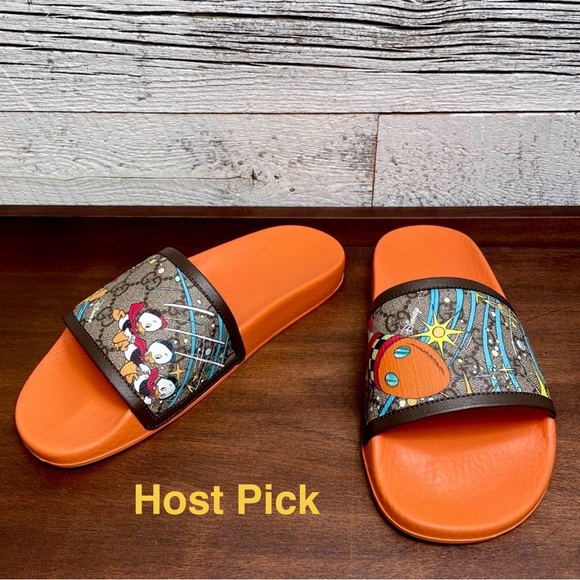 Gucci Shoes - Gucci Disney Donald Duck Beige Slide GG Supreme Size 38 7.5 Sandal Orange 649655